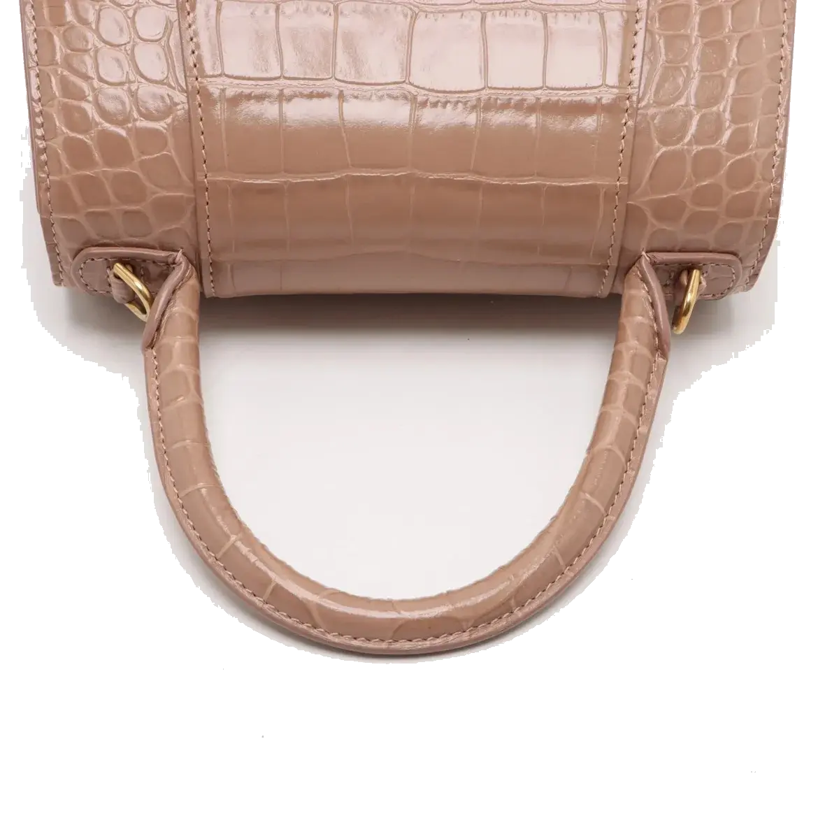 Pre-Loved Hourglass Handbag Crocodile Embossed Leather Small with Gold Hardware, Beige