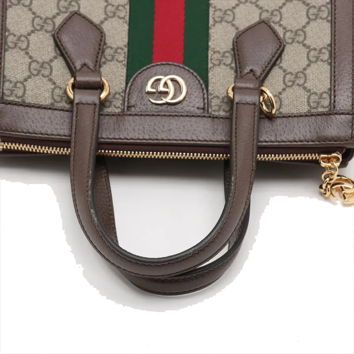 Pre-Loved Ophidia Tote GG Supreme Canvas Coated Small with Gold Hardware, Beige/Ebony