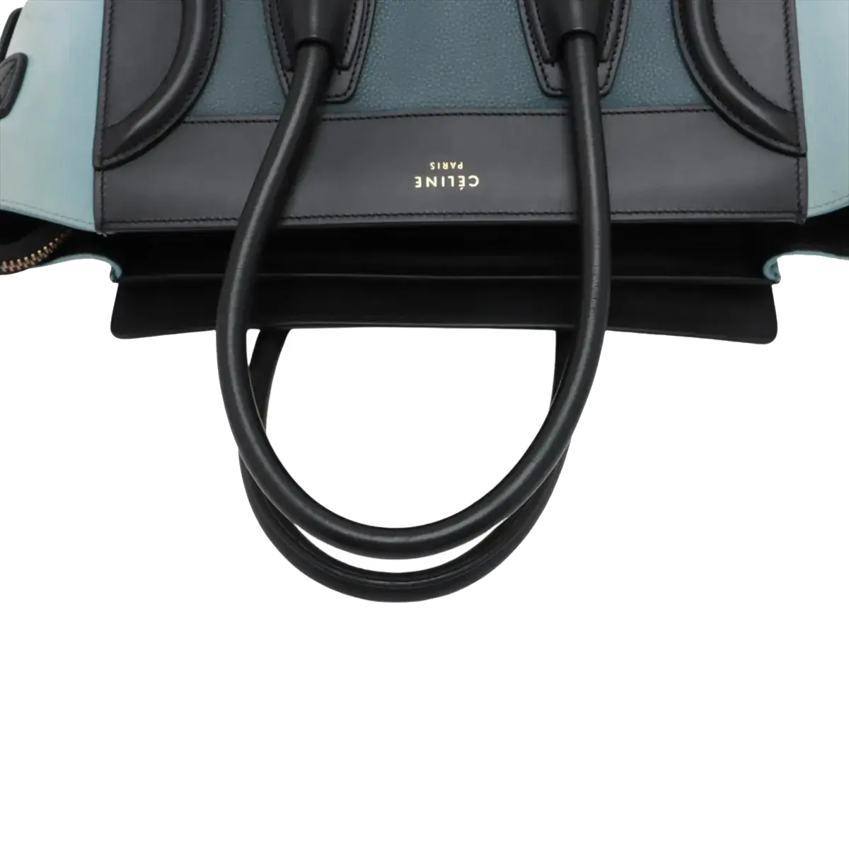 Pre-Loved Luggage Micro Tote Leather Micro with Gold Hardware, Light Blue, Teal Blue, and Black