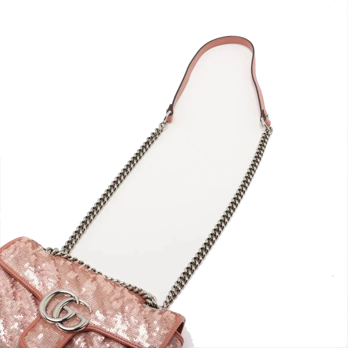 Pre-Loved GG Marmont Shoulder Bag Quilted Sequins Mini with Silver Hardware, Pink