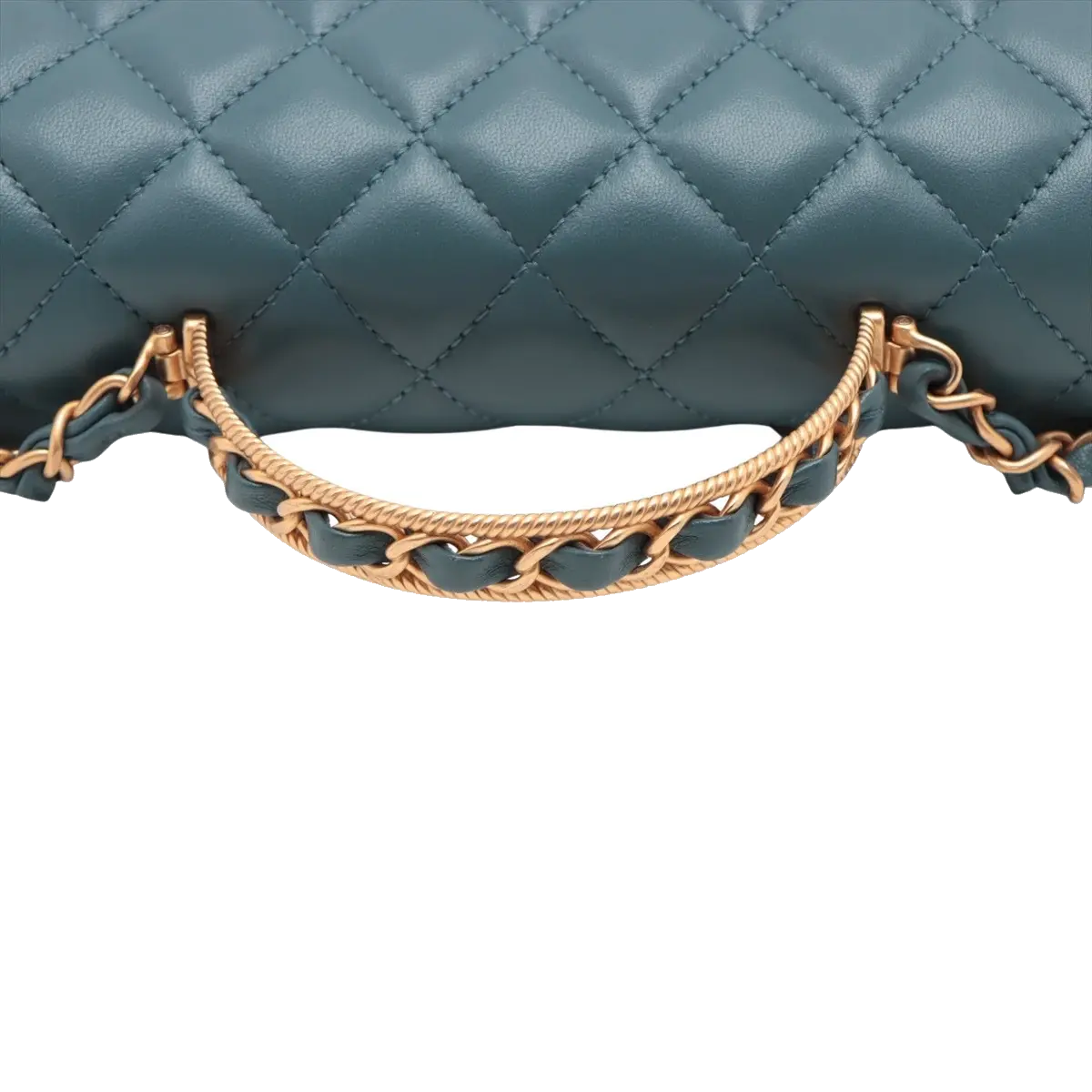 Pre-Loved Mini Flap Bag with Top Handle Handbag Quilted Leather Mini with Gold Hardware, Teal Blue