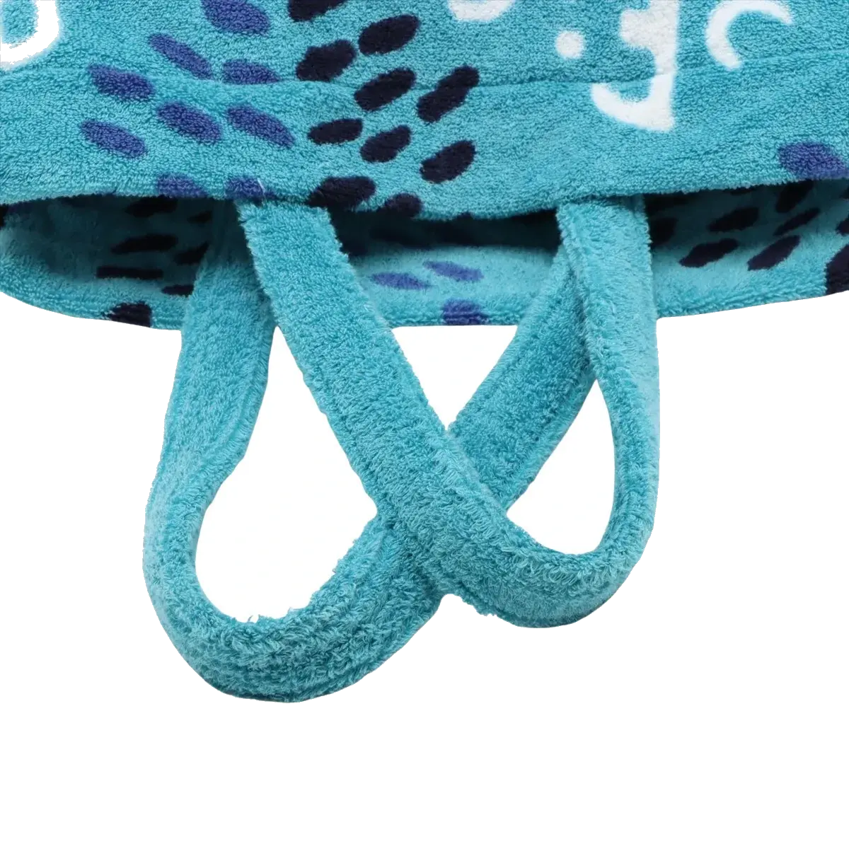 Pre-Loved Beach Tote Terry Cloth Graffiti Logo Print with Silver Hardware, Turquoise