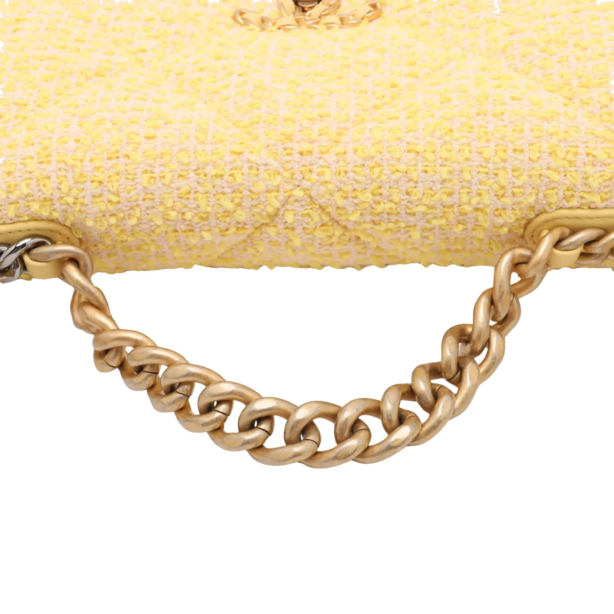 Pre-Loved Chanel 19 Shoulder Bag Quilted Tweed Small with Mixed Hardware, Yellow