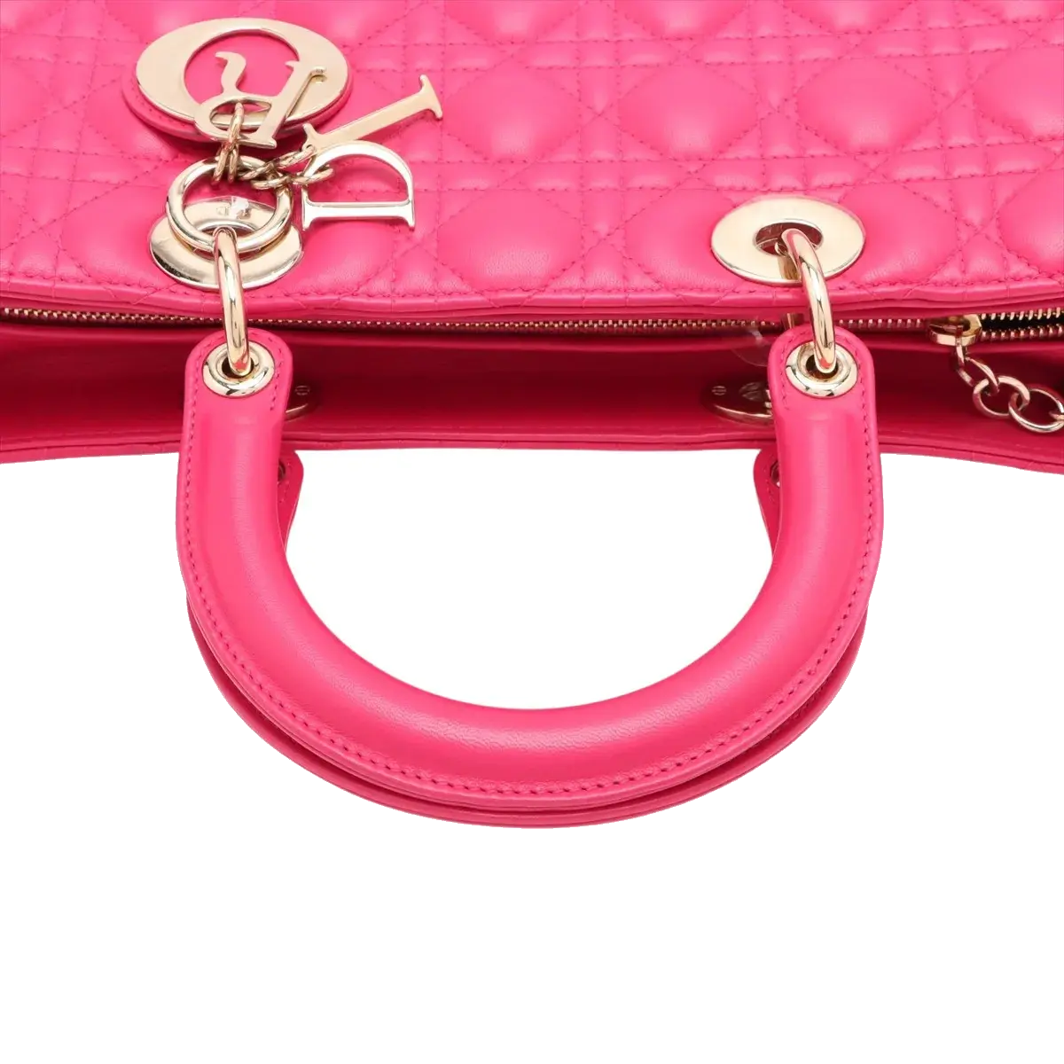 Pre-Loved Lady Dior Handbag Cannage Leather Large with Gold Hardware, Pink