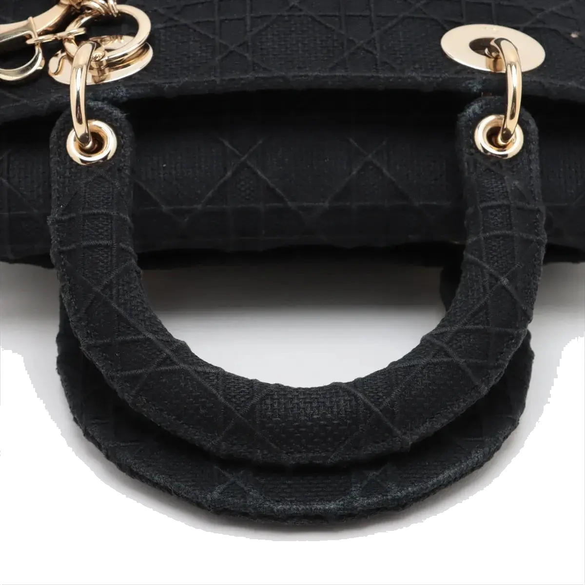 Pre-Loved Lady D-Lite Handbag Cannage Canvas Medium with Gold Hardware, Black