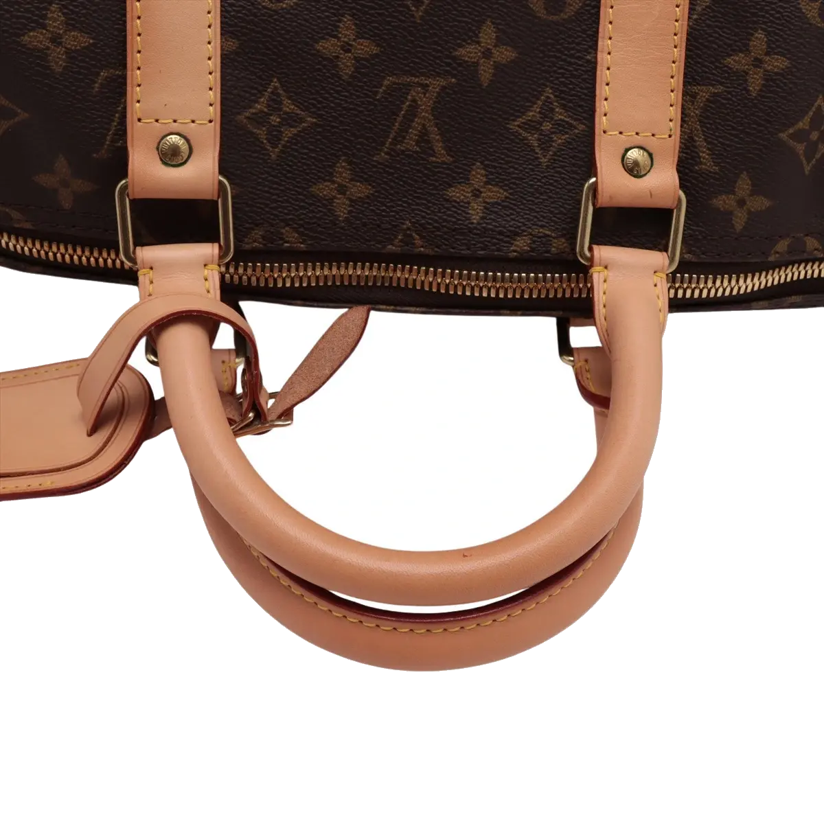 Pre-Loved Keepall Bandoulière Travel Bag Monogram Coated Canvas 55 with Gold Hardware, Brown
