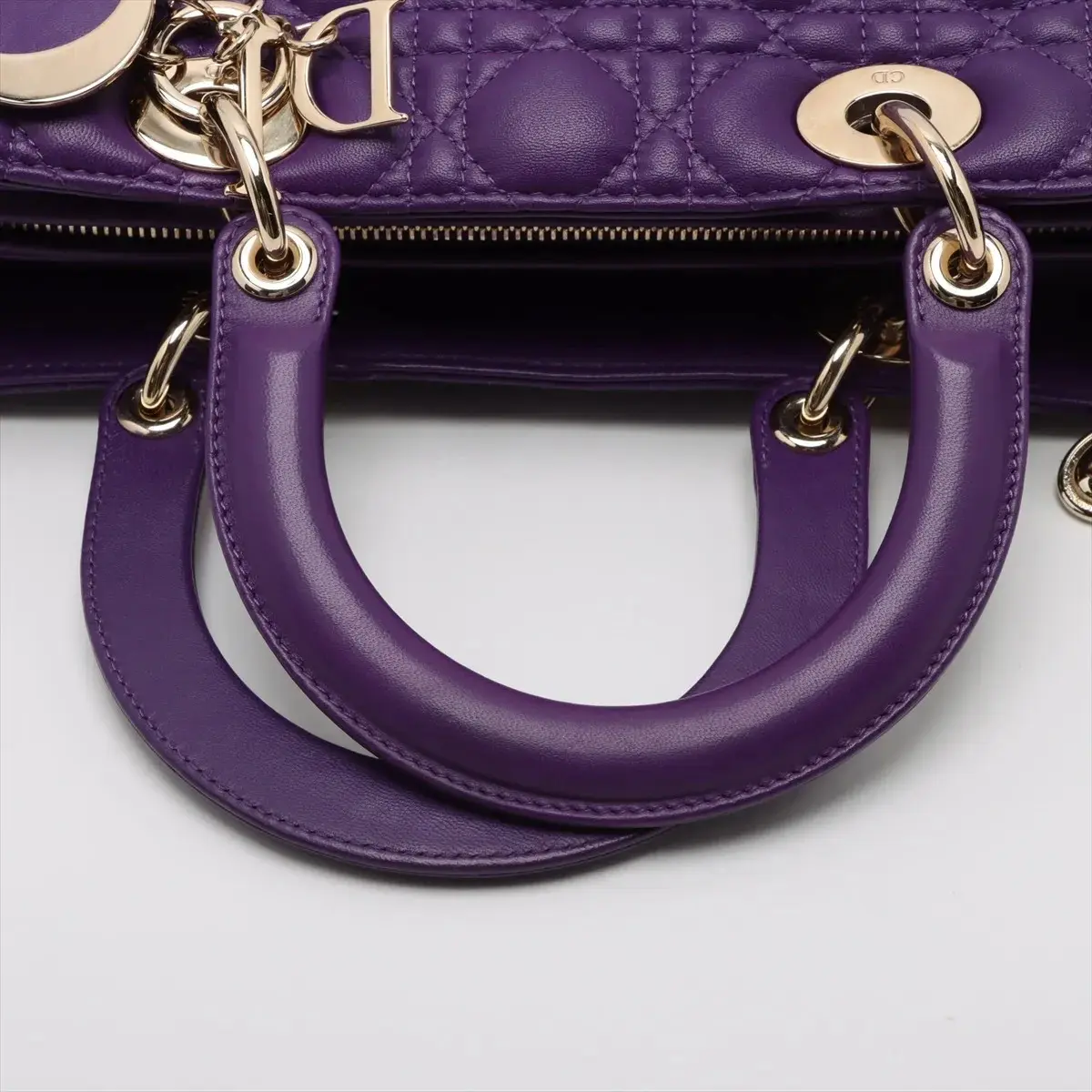 Pre-Loved Lady Dior Handbag Cannage Leather Large with Gold Hardware, Purple