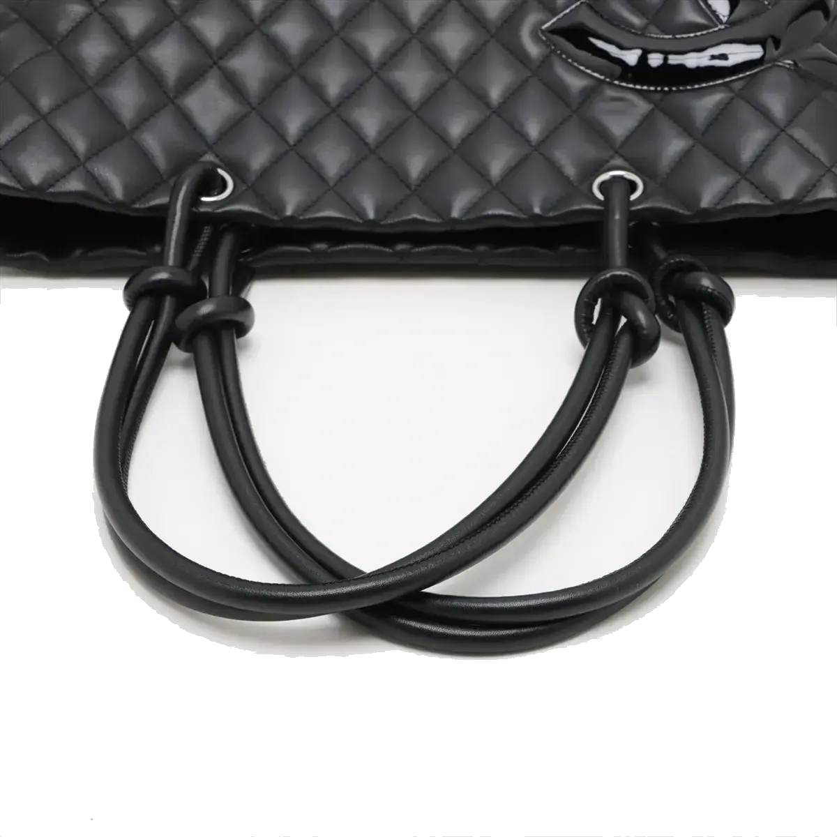 Pre-Loved Cambon Ligne Tote Quilted Leather Large with Silver Hardware, Black