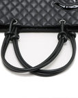 Pre-Loved Cambon Ligne Tote Quilted Leather Large with Silver Hardware, Black