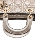 Pre-Loved Lady Dior Handbag Cannage Leather Mini with Gold Hardware, Metallic Champagne Gold