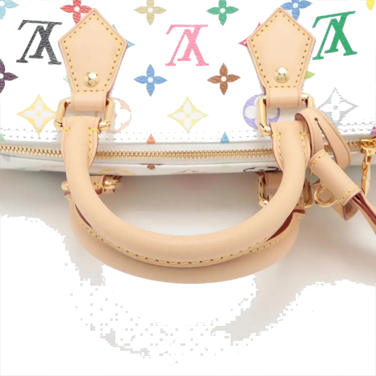Pre-Loved Speedy Bandoulière Handbag Monogram Multicolore Coated Canvas 25 with Gold Hardware, White Multicolor
