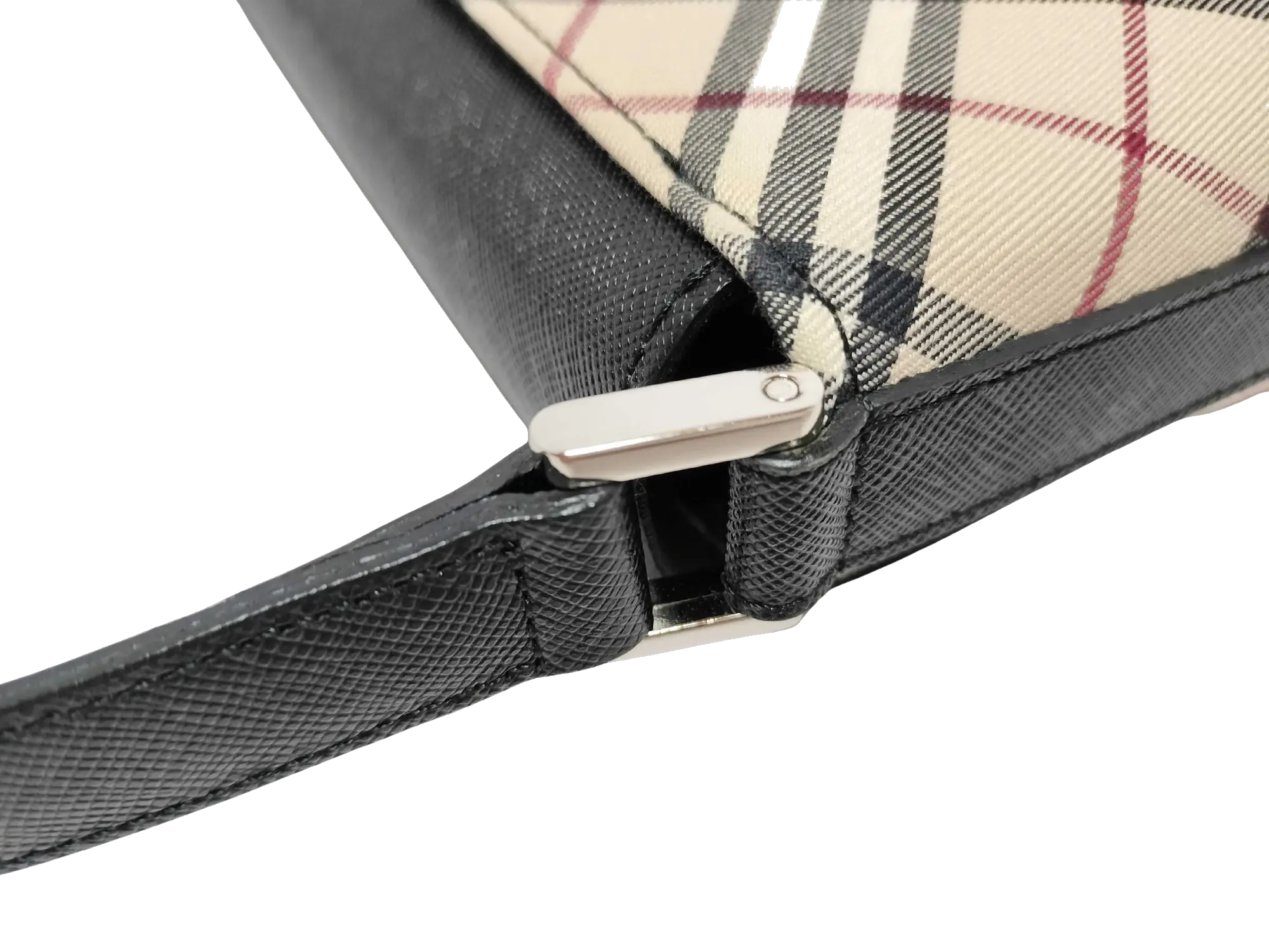 Pre-Loved Shoulder Bag Nova Check Coated Canvas with Silver Hardware, Beige and Black