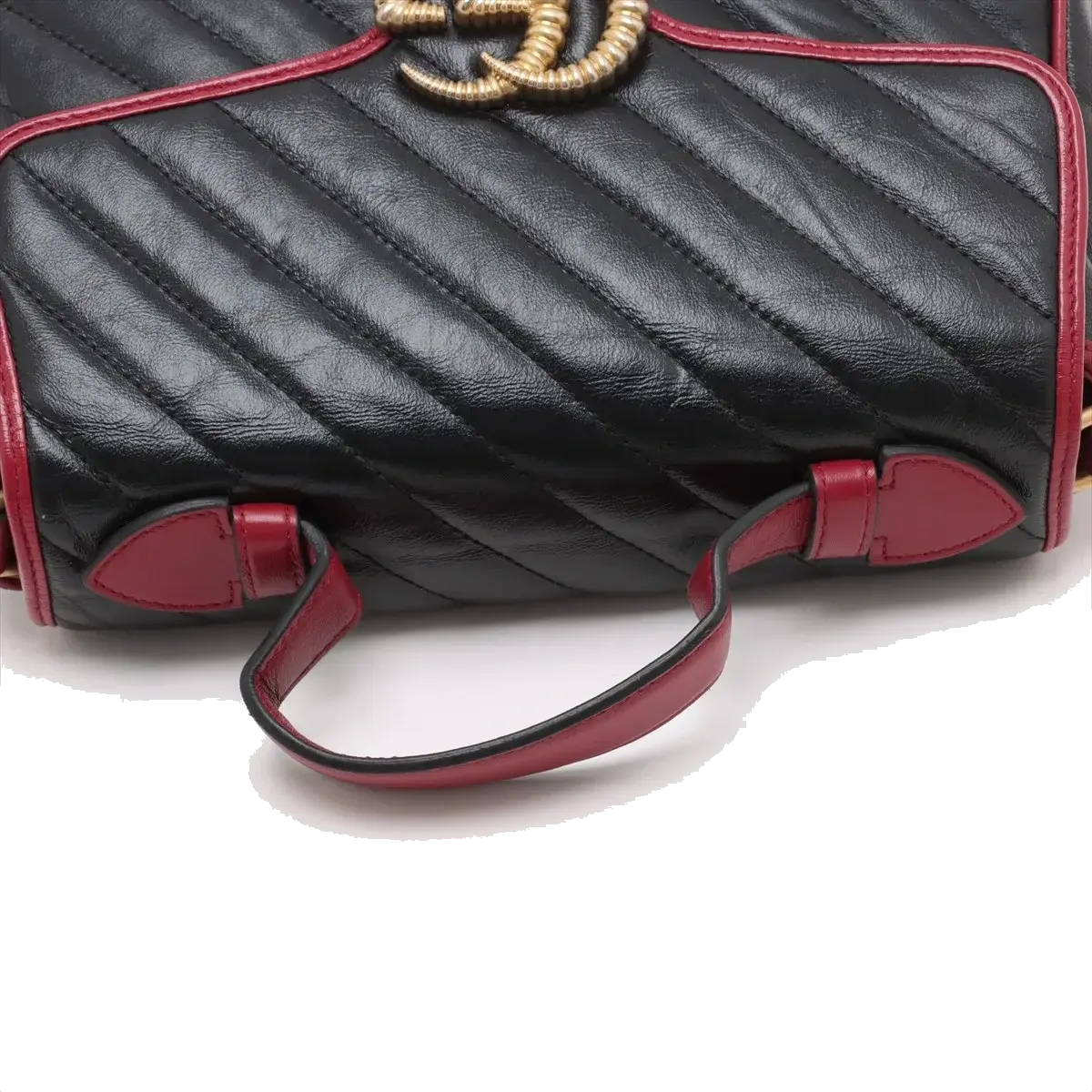 Pre-Loved GG Marmont Top Handle Handbag Quilted Leather Small with Aged Gold Hardware, Black