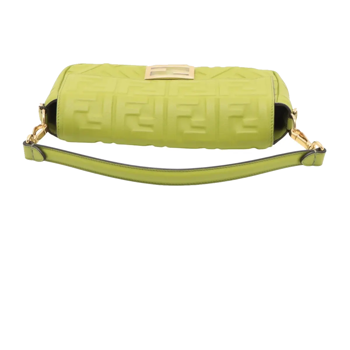 Pre-Loved Baguette Shoulder Bag Embossed FF Logo Leather Medium with Gold Hardware, Green