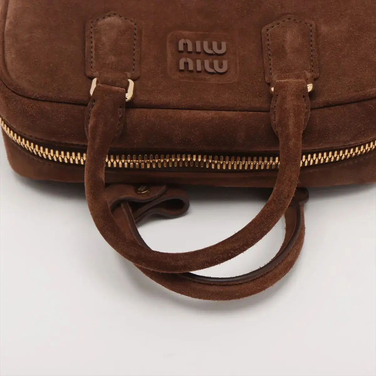 Pre-Loved Arcadie Handbag Suede Small with Gold Hardware, Brown