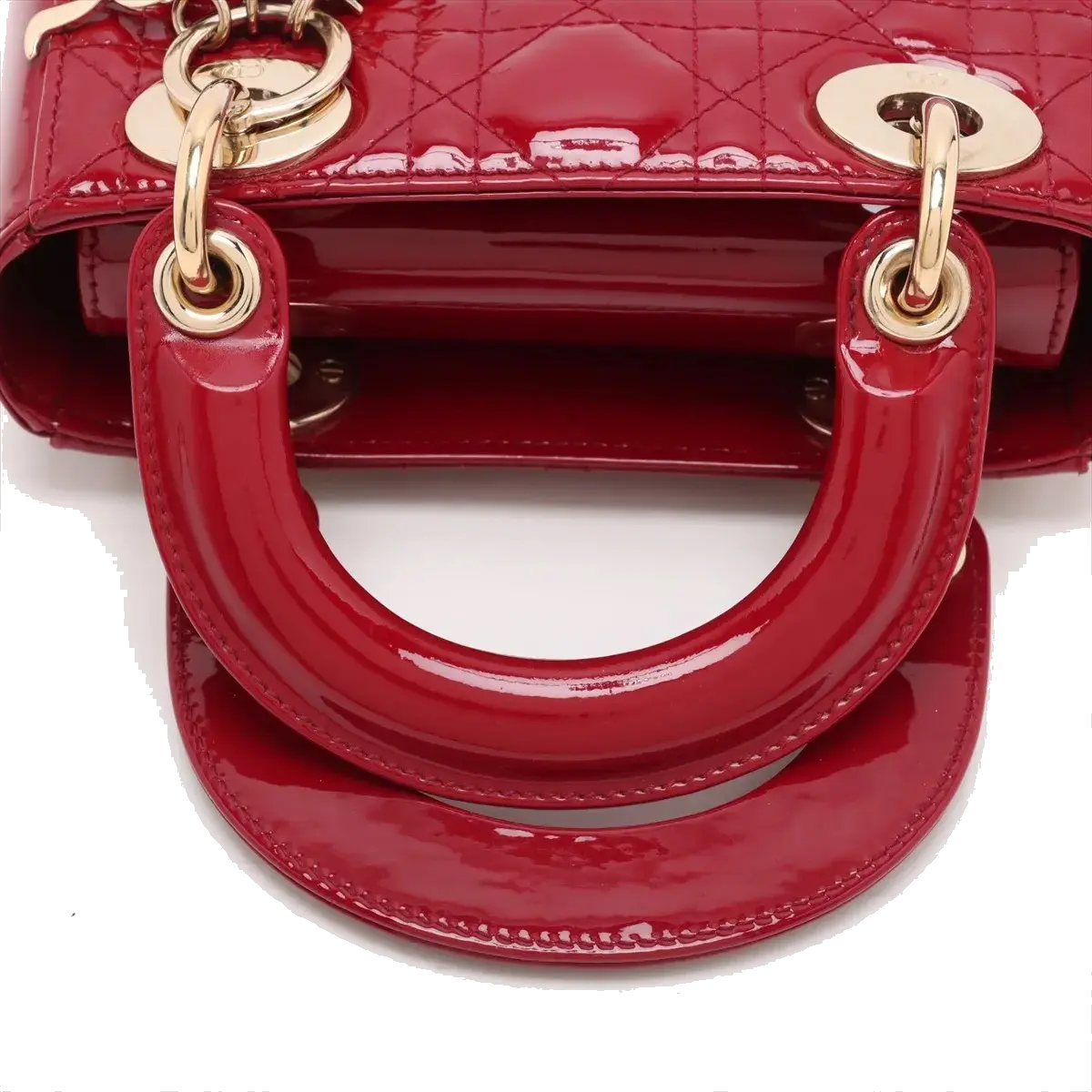 Pre-Loved Lady Dior Handbag Cannage Patent Leather Mini with Gold Hardware, Red