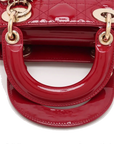 Pre-Loved Lady Dior Handbag Cannage Patent Leather Mini with Gold Hardware, Red