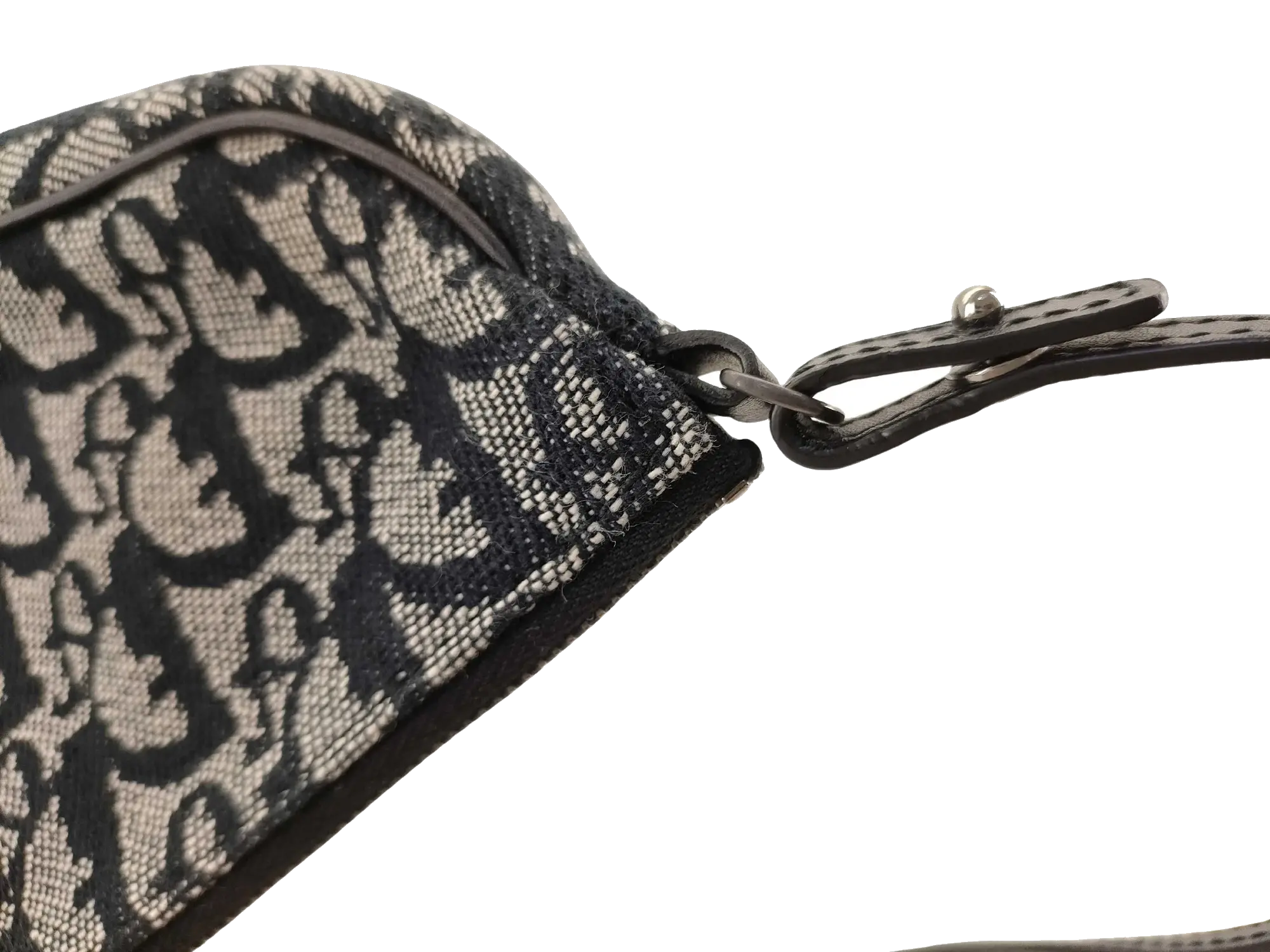 Pre-Loved Saddle Pochette Oblique Canvas Mini with Silver Hardware, Navy and Grey