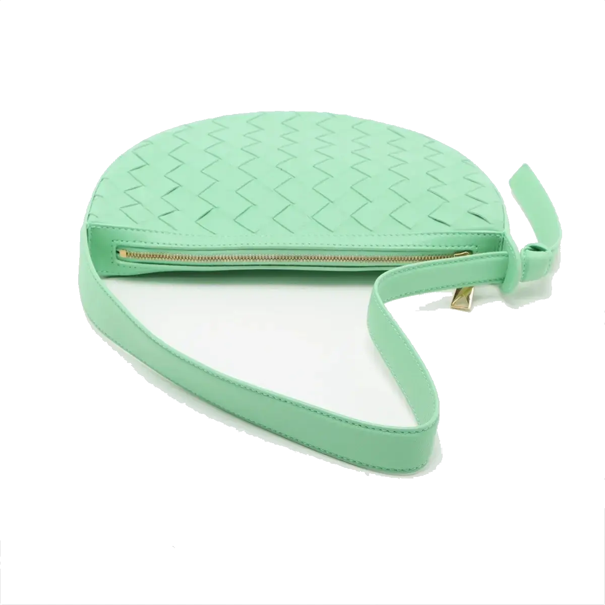 Pre-Loved Sunrise Shoulder Bag Intrecciato Leather Small with Gold Hardware, Mint Green