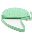 Pre-Loved Sunrise Shoulder Bag Intrecciato Leather Small with Gold Hardware, Mint Green