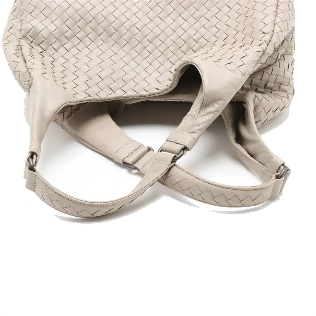 Pre-Loved Campana Shoulder Bag Intrecciato Leather with Gunmetal Hardware, Beige