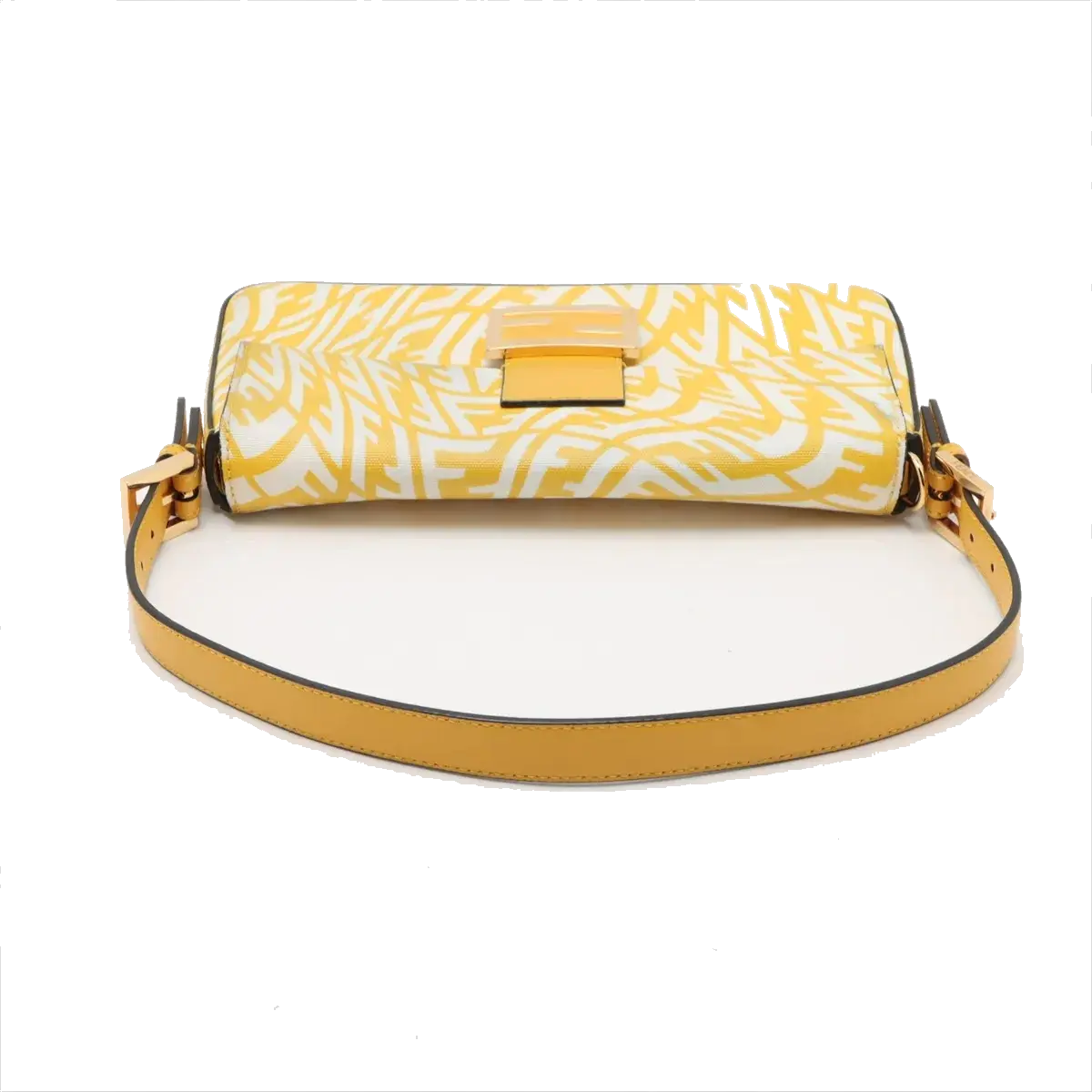 Pre-Loved Baguette Shoulder Bag FF Vertigo Coated Canvas with Gold Hardware, Yellow and White