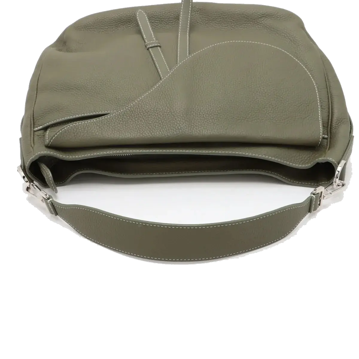 Pre-Loved Saddle Hobo Shoulder Bag Leather with Silver Hardware, Olive Green