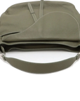 Pre-Loved Saddle Hobo Shoulder Bag Leather with Silver Hardware, Olive Green