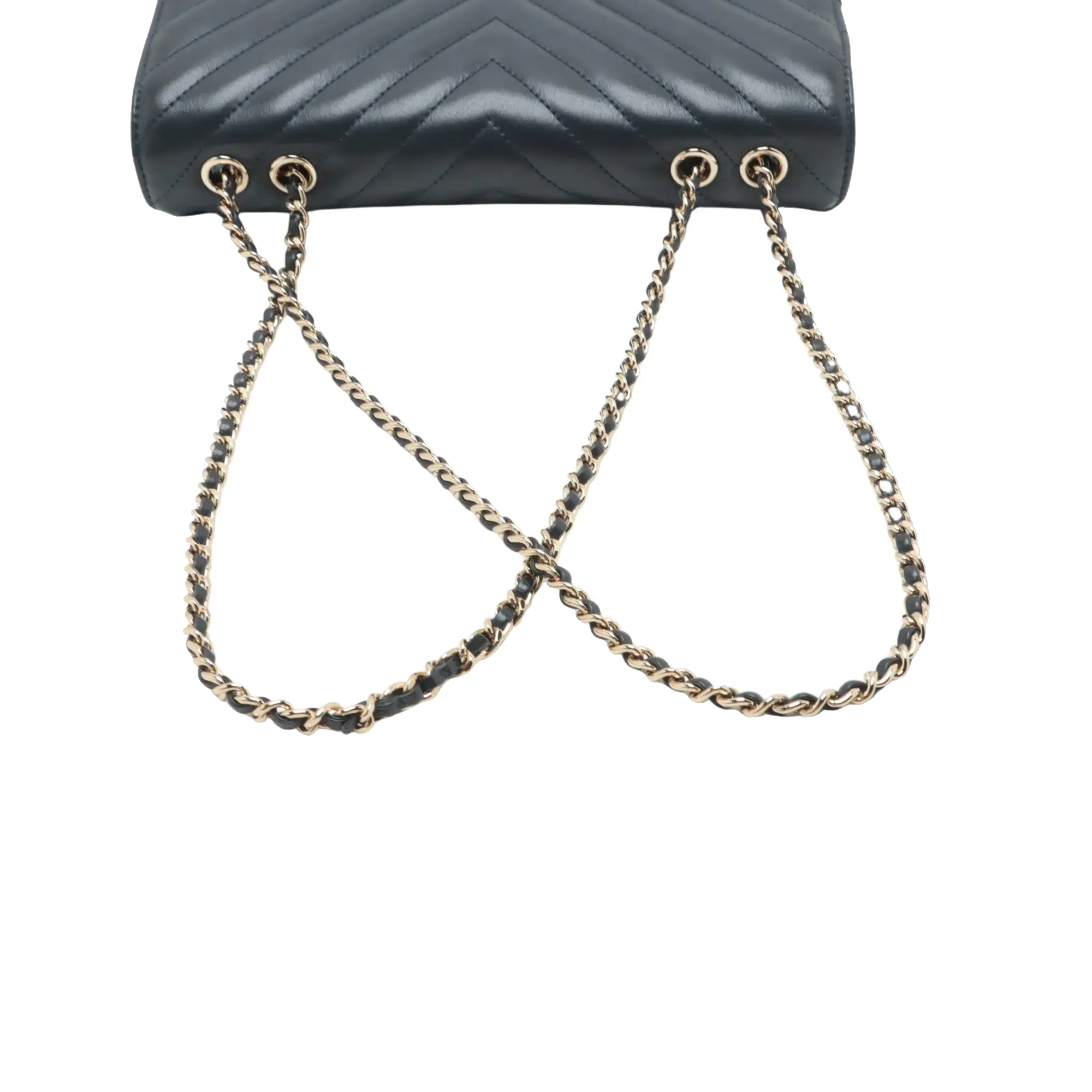 Pre-Loved Chevron Flap Bag Shoulder Bag Chevron Leather Small with Gold Hardware, Navy Blue