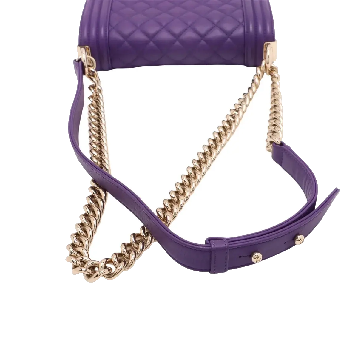 Pre-Loved Boy Shoulder Bag Quilted Leather Old Medium with Gold Hardware, Purple