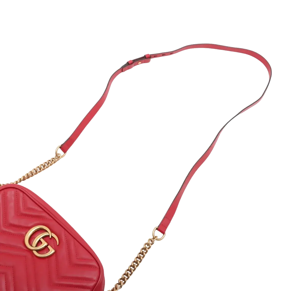 Pre-Loved GG Marmont Matelassé Camera Bag Crossbody Bag Quilted Leather Small with Aged Gold Hardware, Red