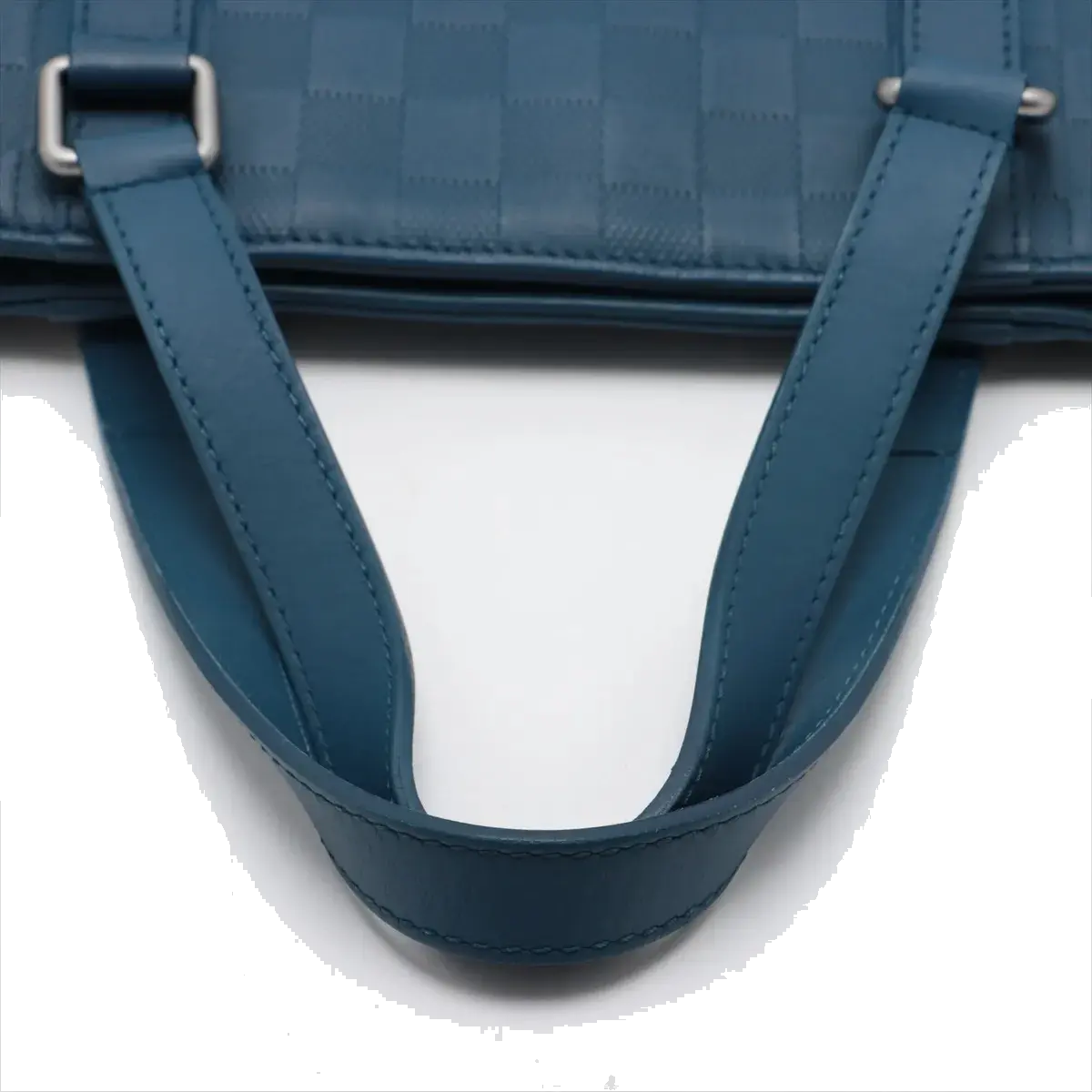Pre-Loved Tadao Tote Damier Leather with Silver Hardware, Teal Blue