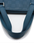 Pre-Loved Tadao Tote Damier Leather with Silver Hardware, Teal Blue