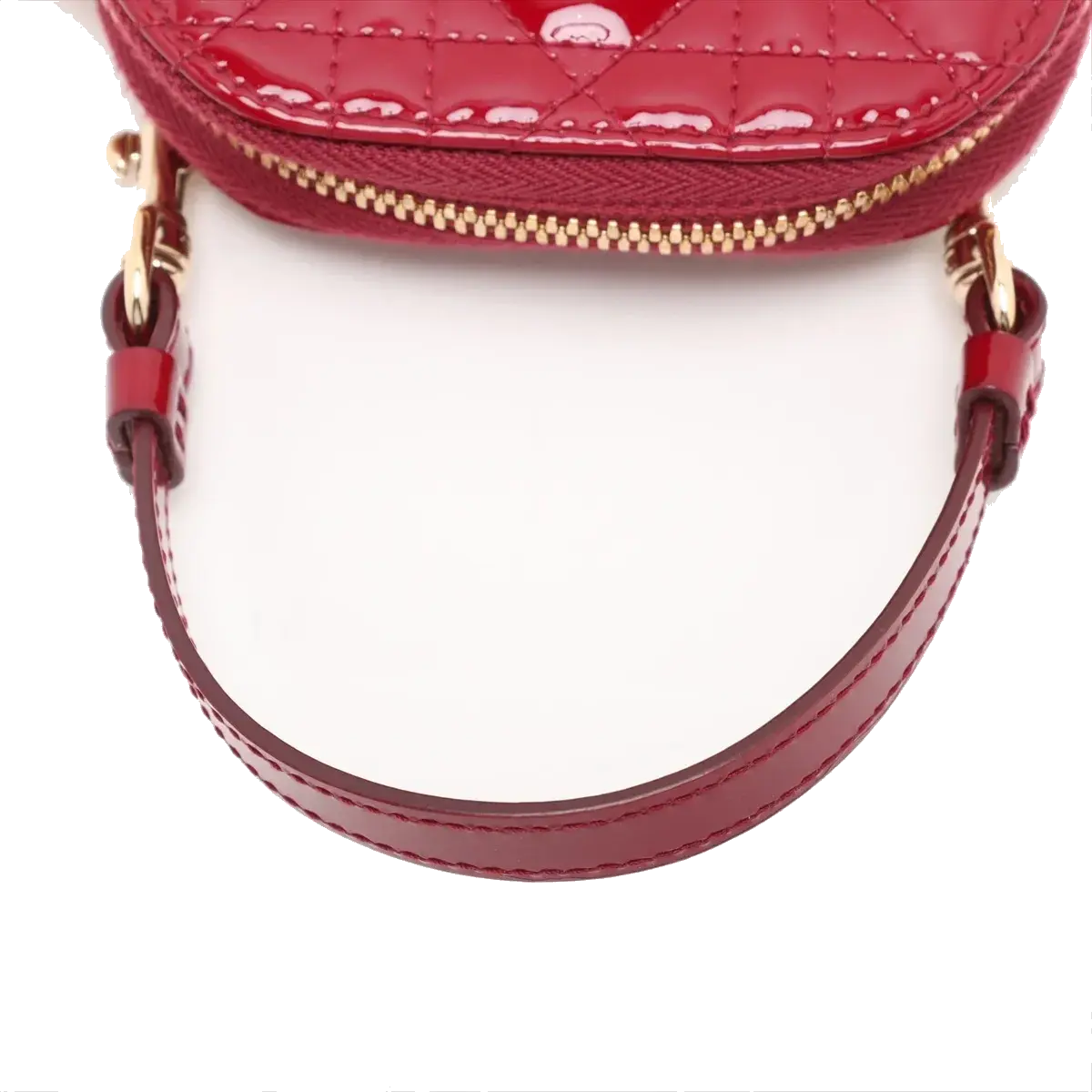 Pre-Loved Lady Dior Phone Holder Crossbody Bag Cannage Patent Leather Mini with Gold Hardware, Red
