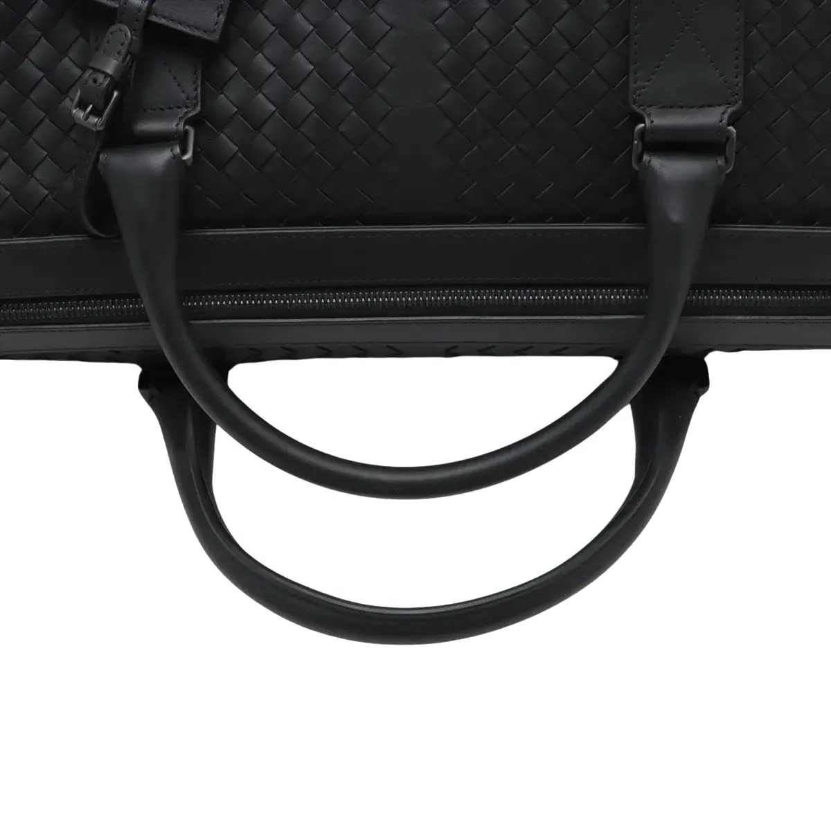 Pre-Loved Intrecciato Boston Duffle Duffle Bag Intrecciato Leather Large with Aged Silver Hardware, Black
