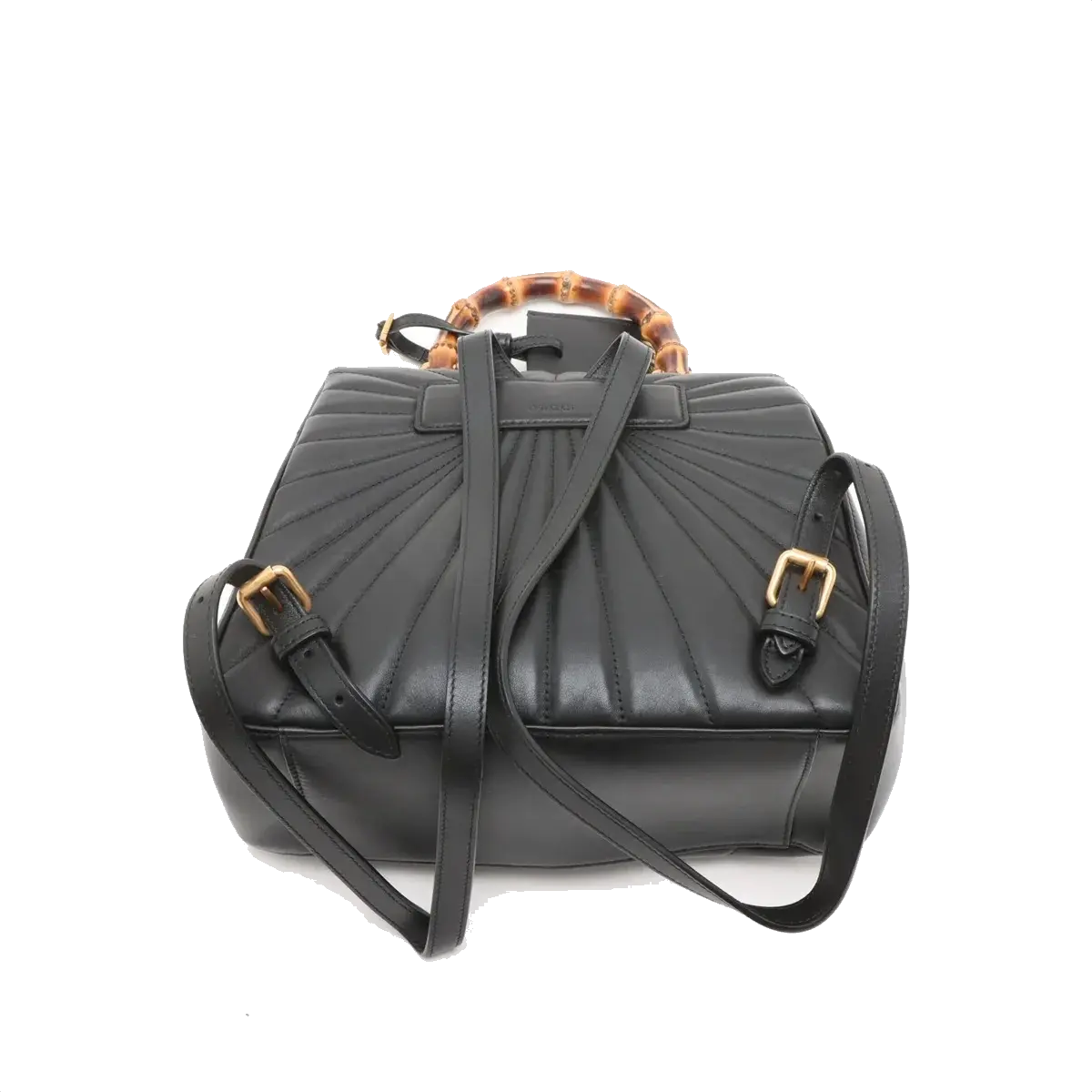 Pre-Loved Queen Margaret Bamboo Bee Backpack Quilted Leather with Aged Gold Hardware, Black
