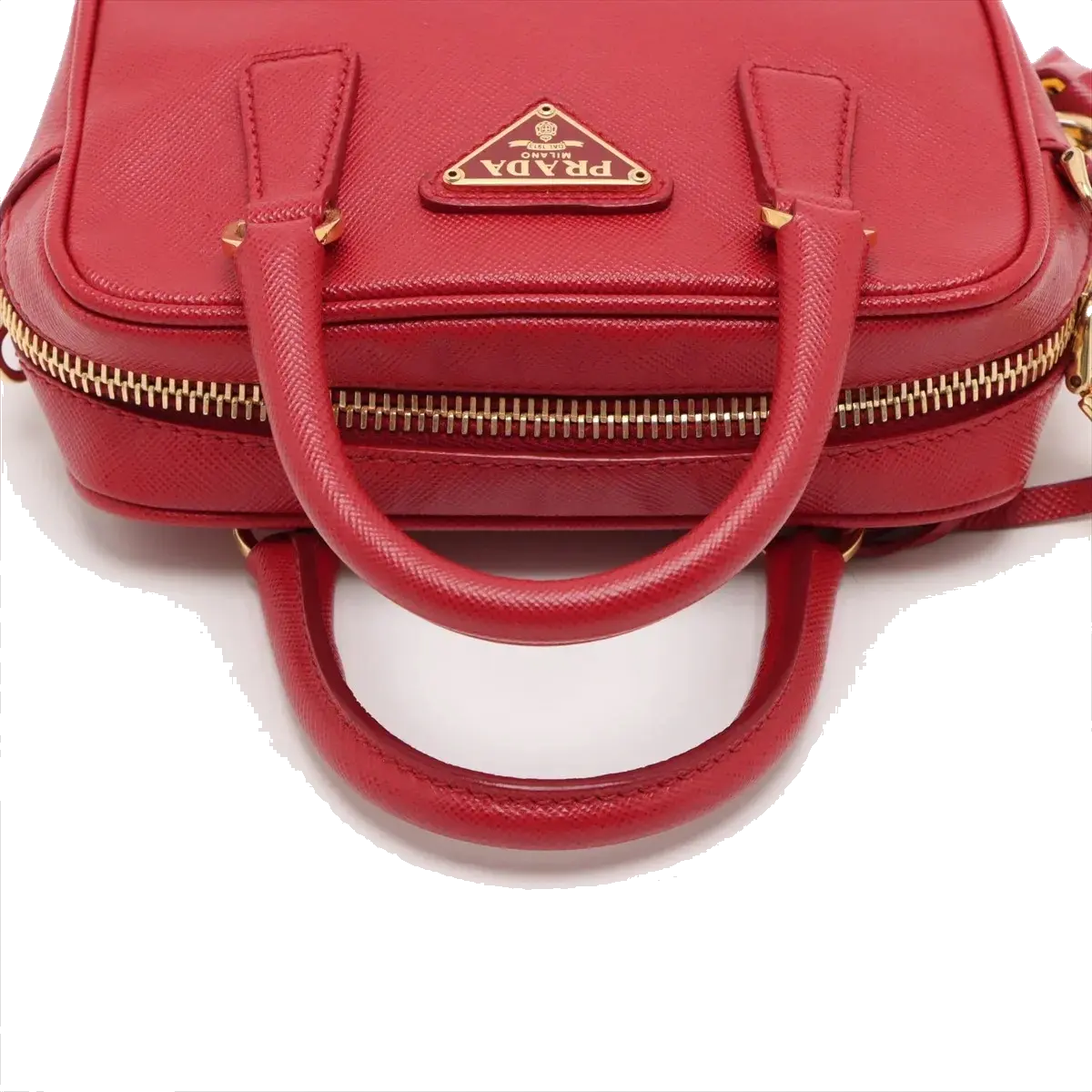 Pre-Loved Saffiano Mini Bauletto Handbag Leather Mini with Gold Hardware, Red