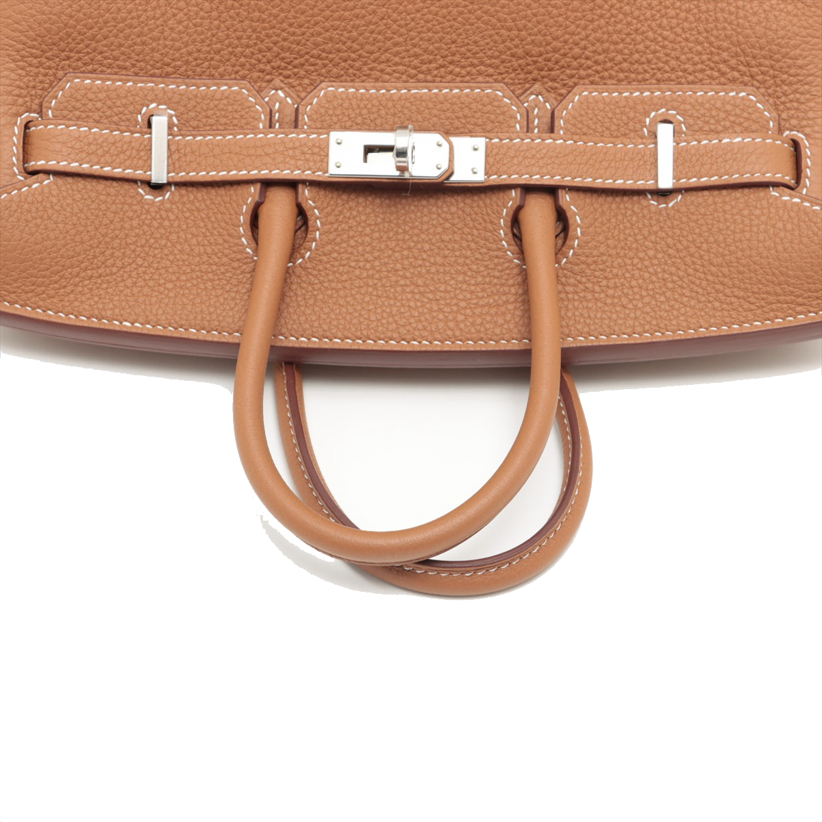 Pre-Loved Birkin Handbag Leather 25 with Palladium Hardware, Gold (Tan)
