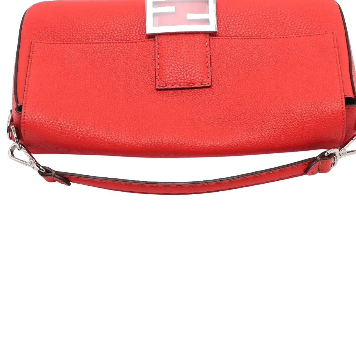 Pre-Loved Baguette Shoulder Bag Leather with Silver Hardware, Red
