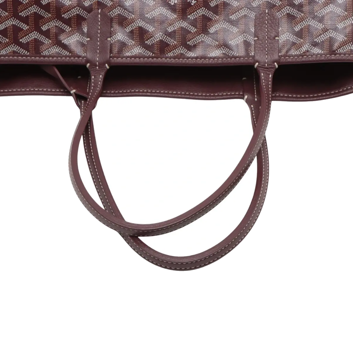 Pre-Loved Anjou Tote Goyardine Chevron Coated Canvas PM with Silver Hardware, Burgundy