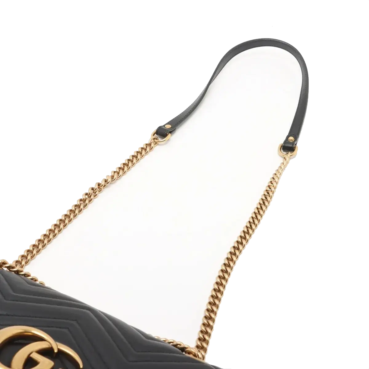 Pre-Loved GG Marmont Shoulder Bag Quilted Leather Medium with Aged Gold Hardware, Black