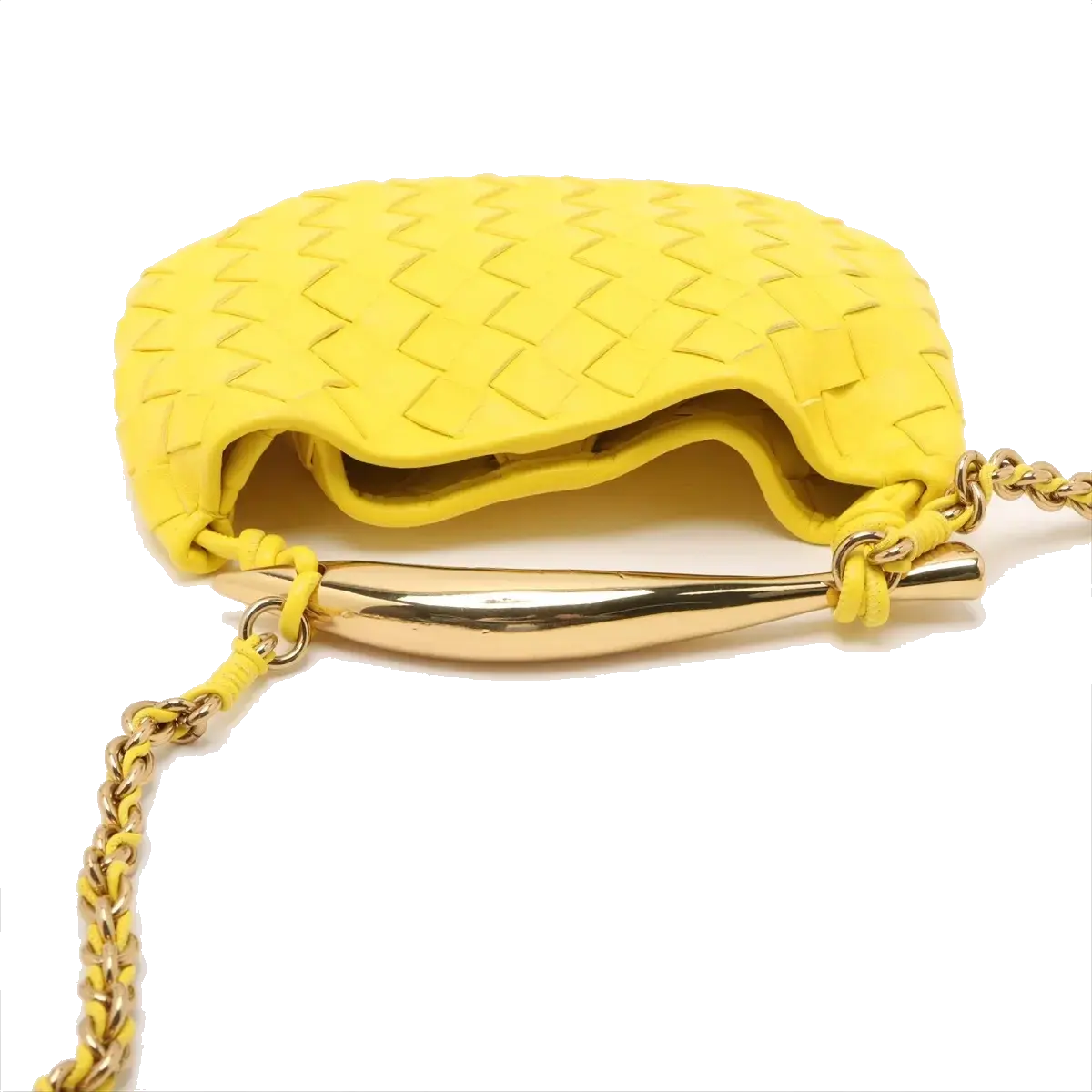 Pre-Loved Sardine Mini Shoulder Bag Intrecciato Leather Mini with Gold Hardware, Yellow