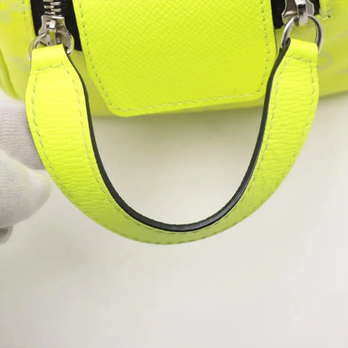Pre-Loved Dopp Kit Pochette Monogram Coated Canvas with Silver Hardware, Neon Yellow