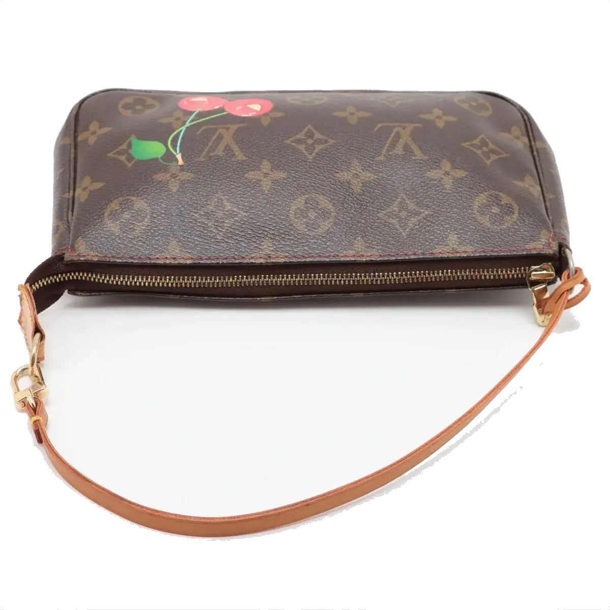 Pre-Loved Pochette Accessoires Cerises Pochette Monogram Coated Canvas with Gold Hardware, Brown