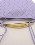 Pre-Loved Sardine Crossbody Bag Intrecciato Leather Mini with Gold Hardware, Lilac
