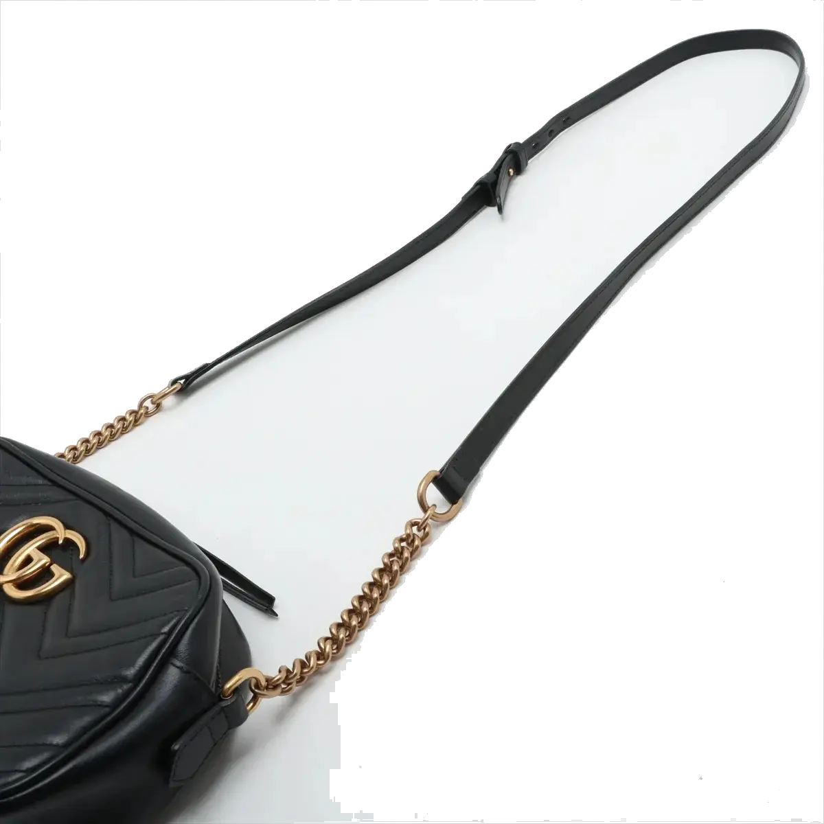 Pre-Loved GG Marmont Matelassé Camera Bag Crossbody Bag Quilted Leather Small with Aged Gold Hardware, Black