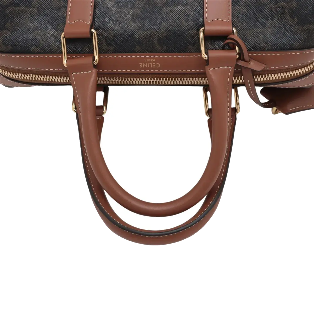 Pre-Loved Triomphe Boston Bag Handbag Triomphe Coated Canvas Small with Gold Hardware, Brown