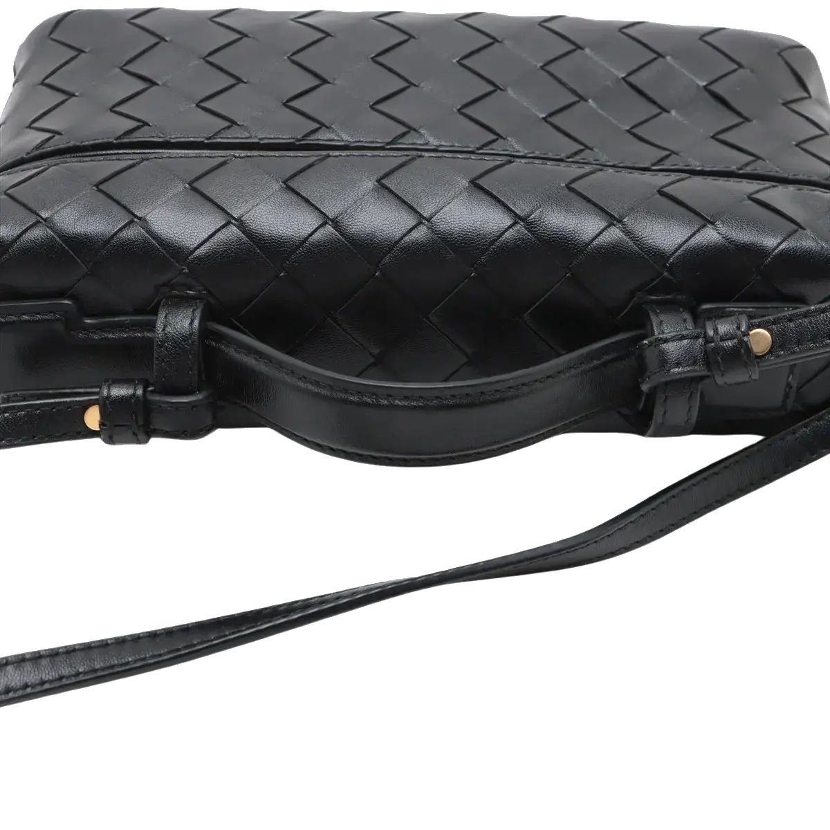 Pre-Loved Intrecciato Camera Bag Crossbody Bag Intrecciato Leather Small with Gold Hardware, Black