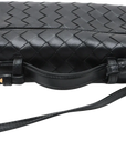 Pre-Loved Intrecciato Camera Bag Crossbody Bag Intrecciato Leather Small with Gold Hardware, Black