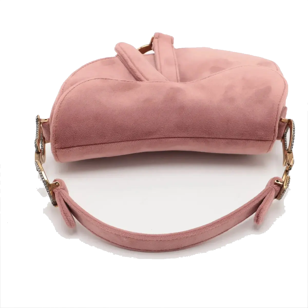 Pre-Loved Saddle Shoulder Bag Suede Mini with Gold Hardware, Pink